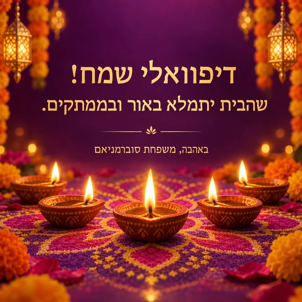 דוגמה: ברכת דיפוואלי עם מנורות דיה זוהרות