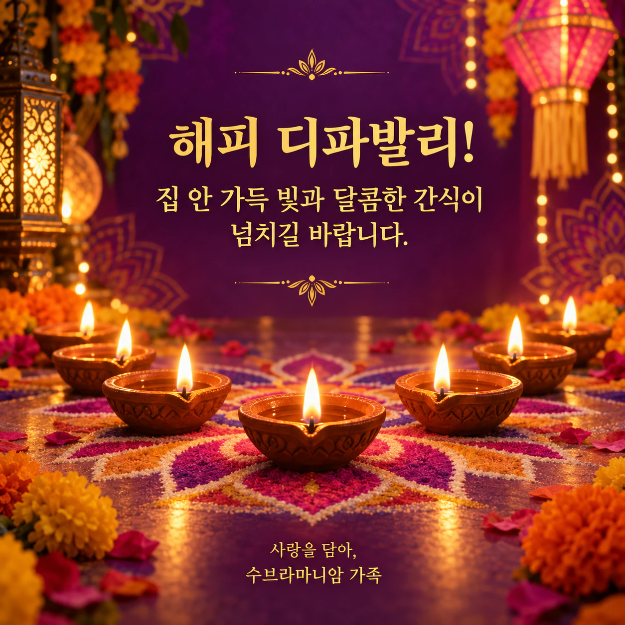 빛나는 디야 등잔을 담은 디파발리 인사 이미지 예시