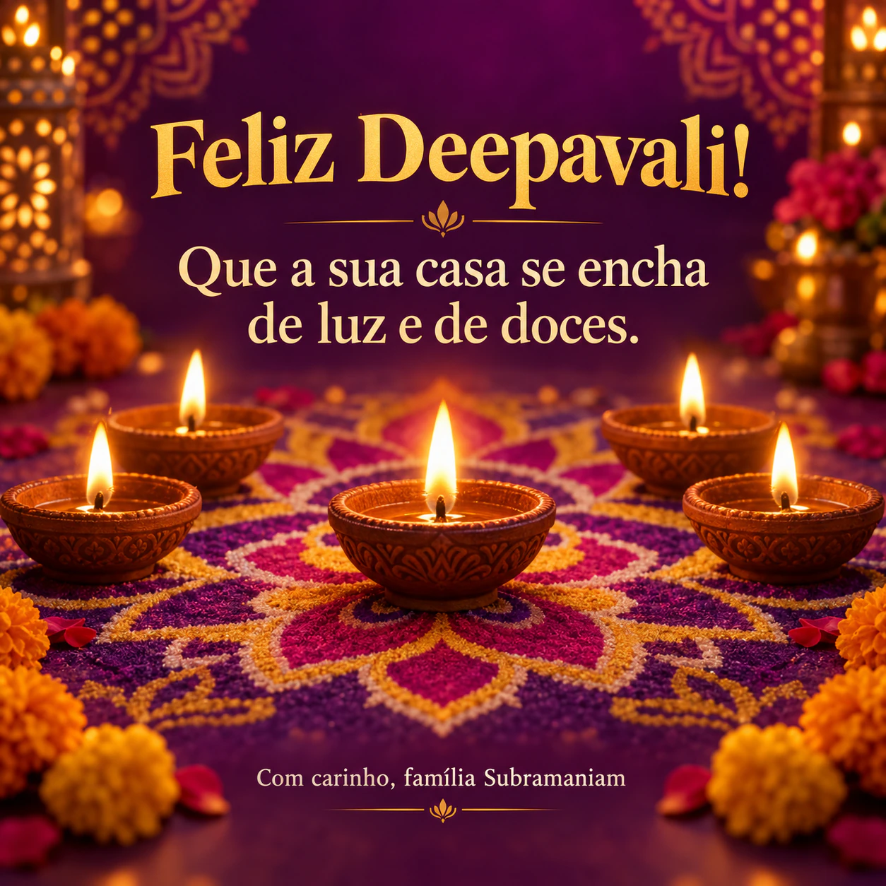 Exemplo de Imagem de Deepavali com diyas acesas