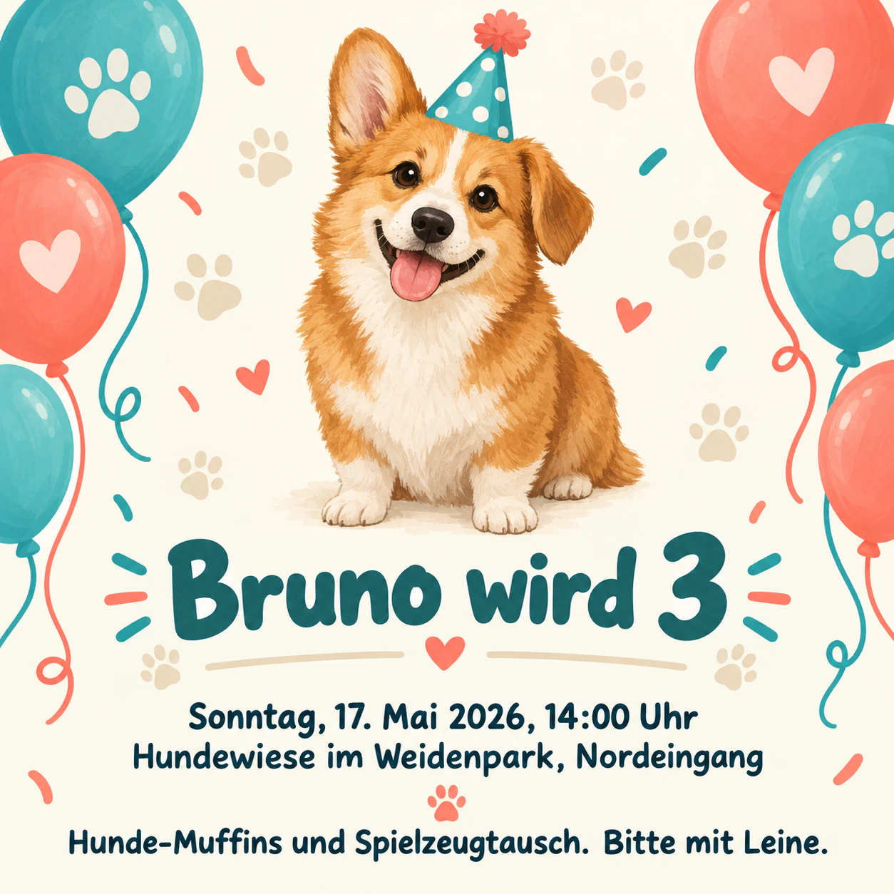 Beispiel: Einladung zur Geburtstagsparty deines Hundes