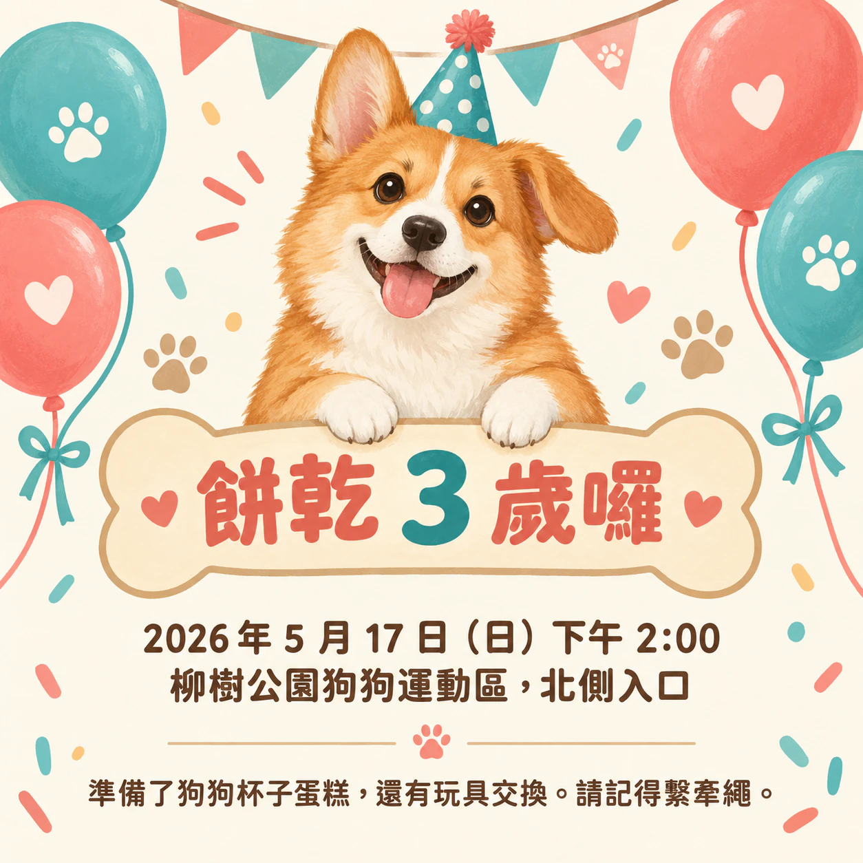 狗狗生日派對邀請卡範例