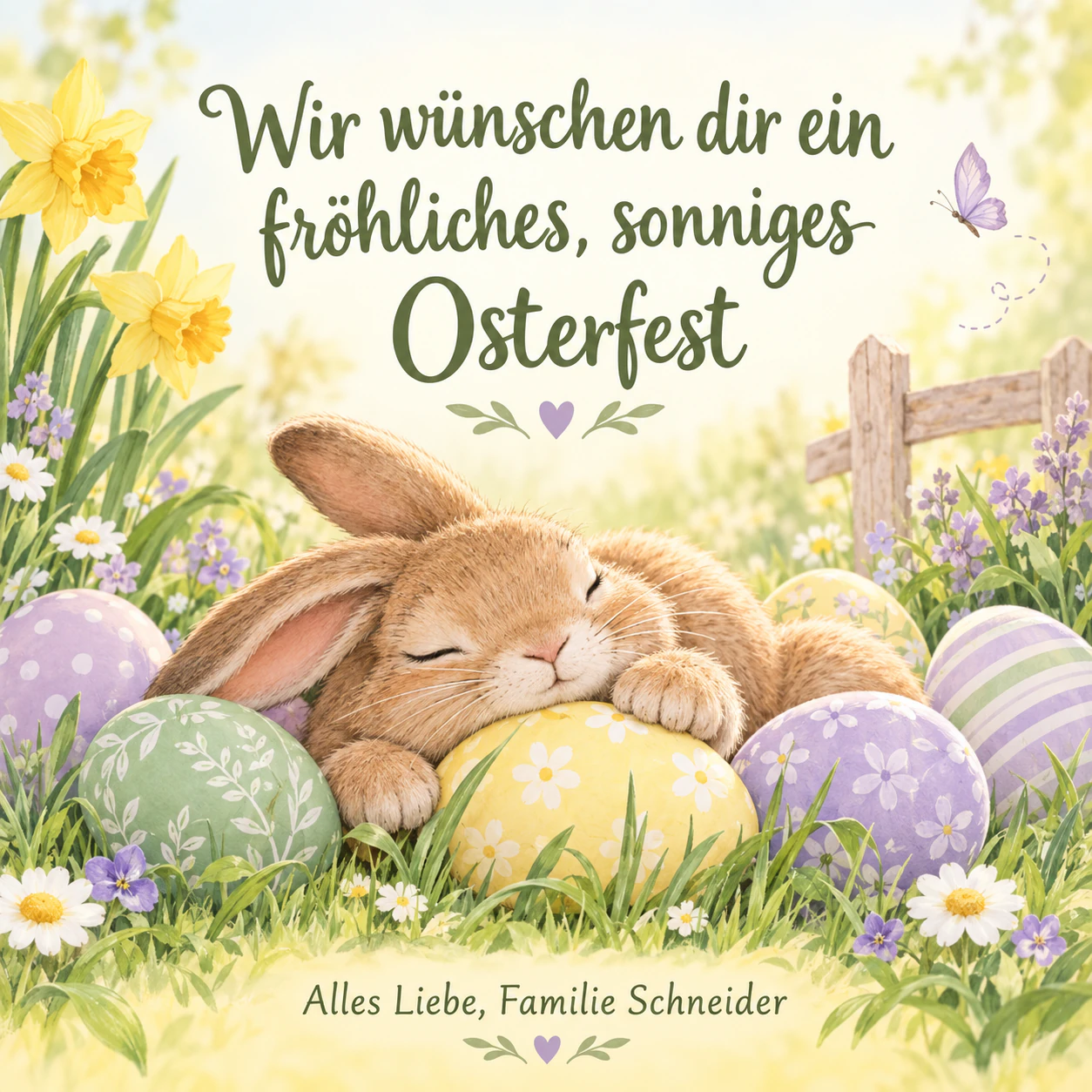Beispiel: Osterkarte mit Hasen, Frühlingsblumen oder Lilien