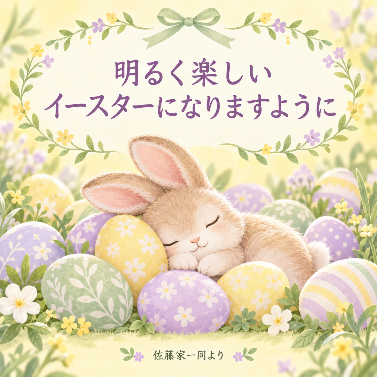 イースターカード(うさぎとたまご・春の花・朝日のユリ)の作例
