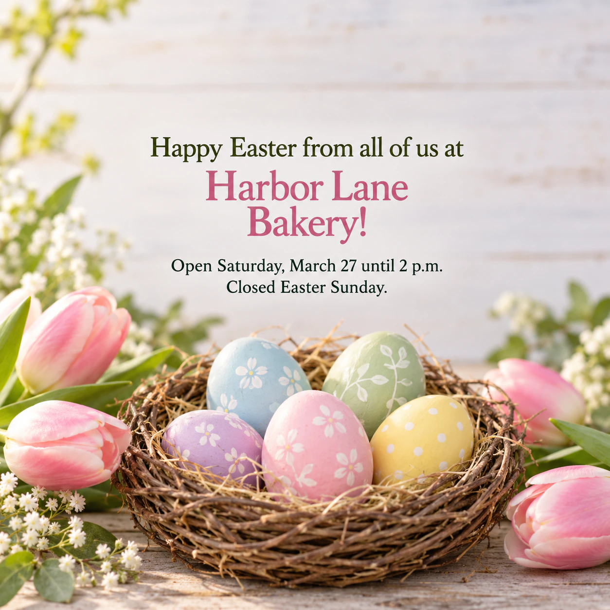 Happy Easter post with a spring flower or painted egg design example