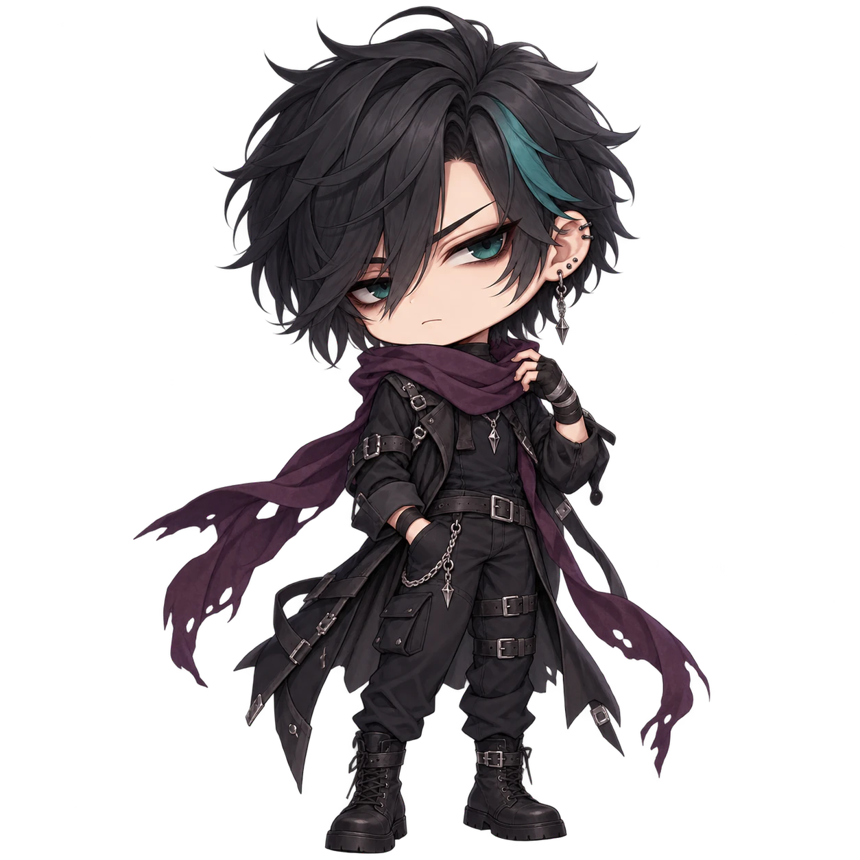 An emo chibi avatar: An adult chibi with a teal hair streak
