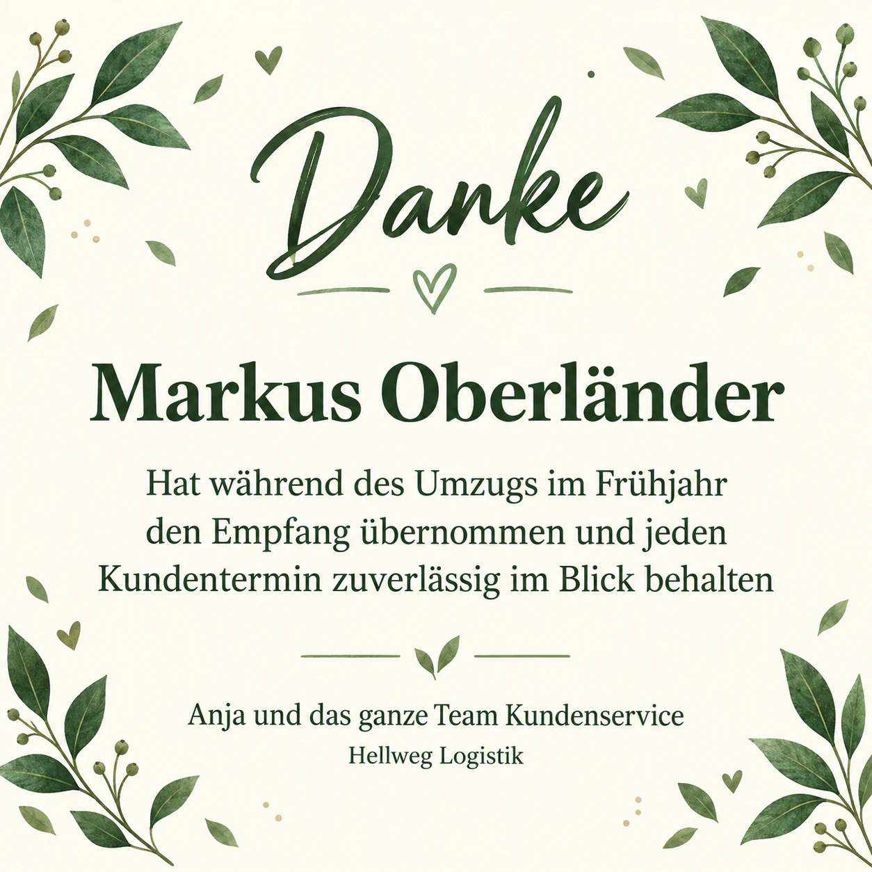 Beispiel: Dankeskarte für die Arbeit einer Mitarbeiterin oder eines Mitarbeiters