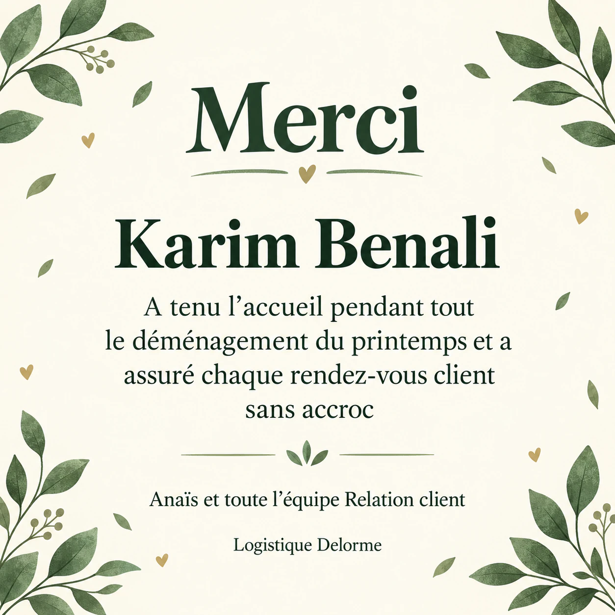 Exemple : Carte de remerciement pour le travail d’un salarié