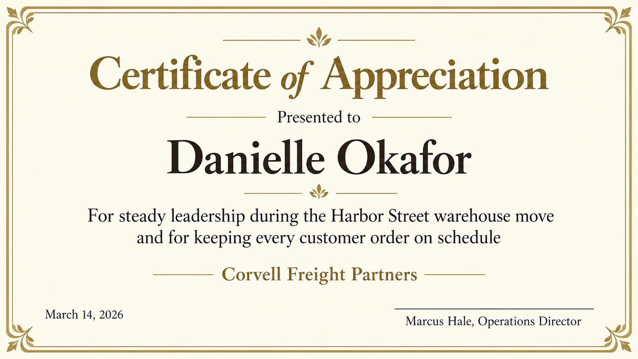 Certificate of appreciation for an employee example