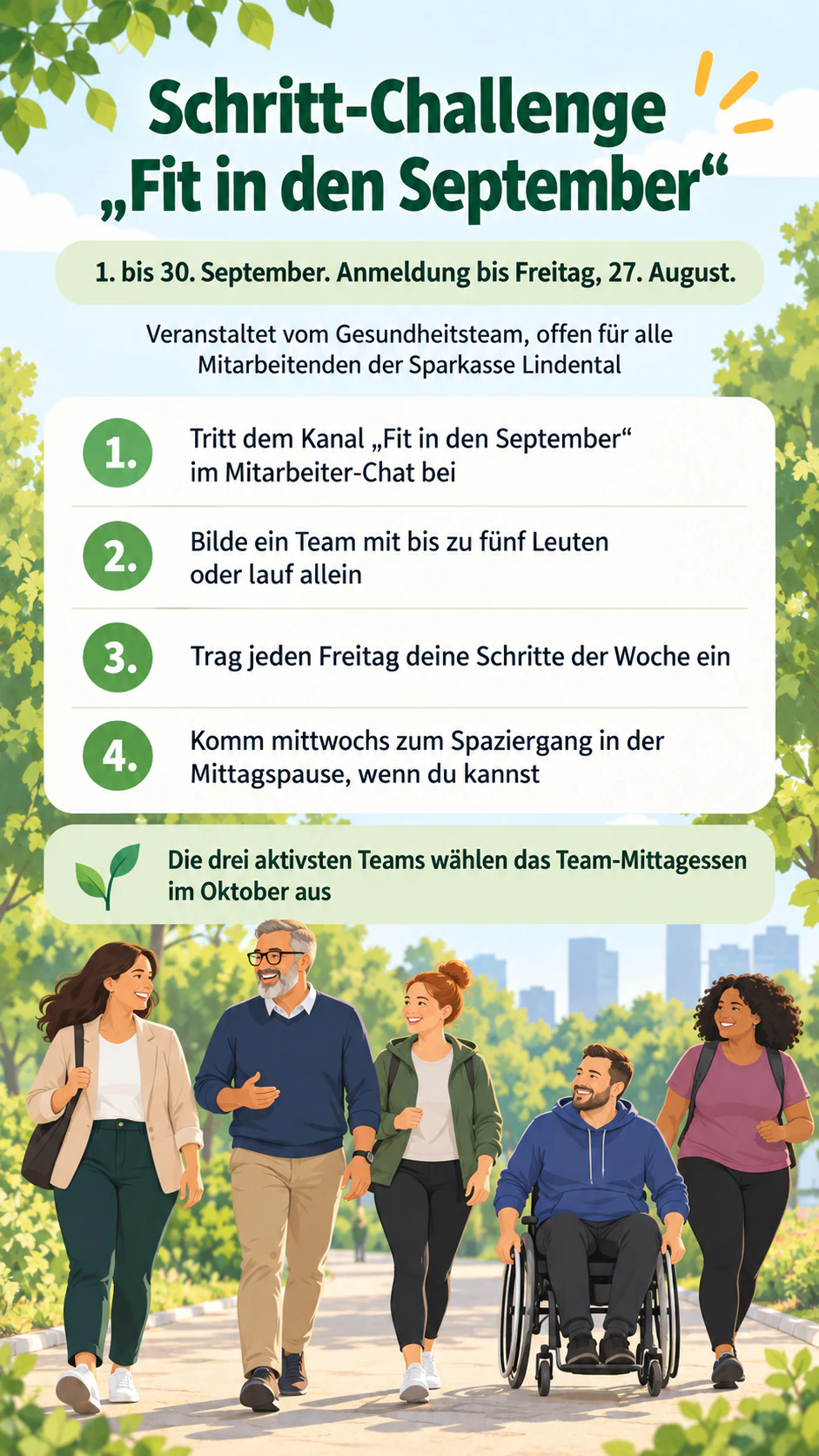 Beispiel: Flyer für Mitarbeiteraktionen mit klaren Schritten zum Mitmachen