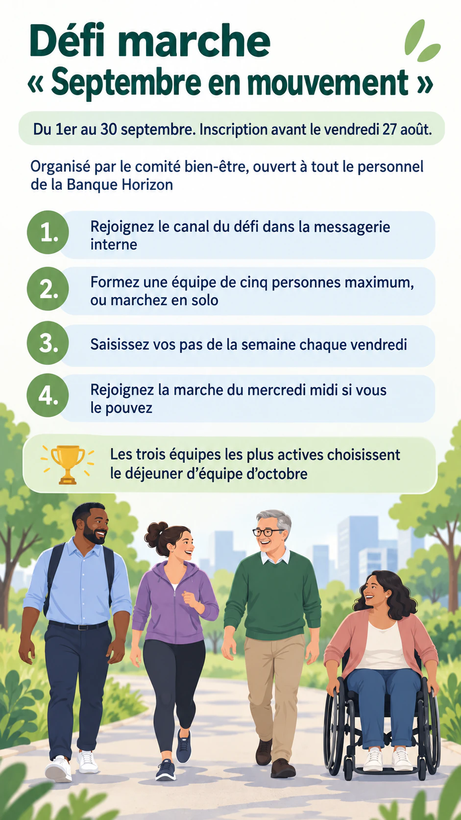 Exemple : Flyer d’engagement des collaborateurs avec des étapes claires pour participer