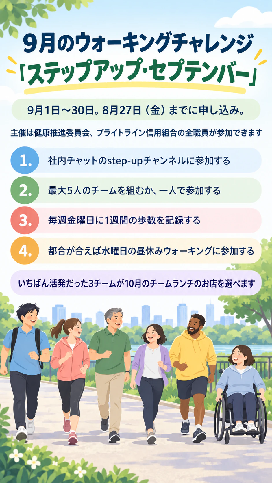 参加手順がひと目でわかる社内エンゲージメントのチラシの作例