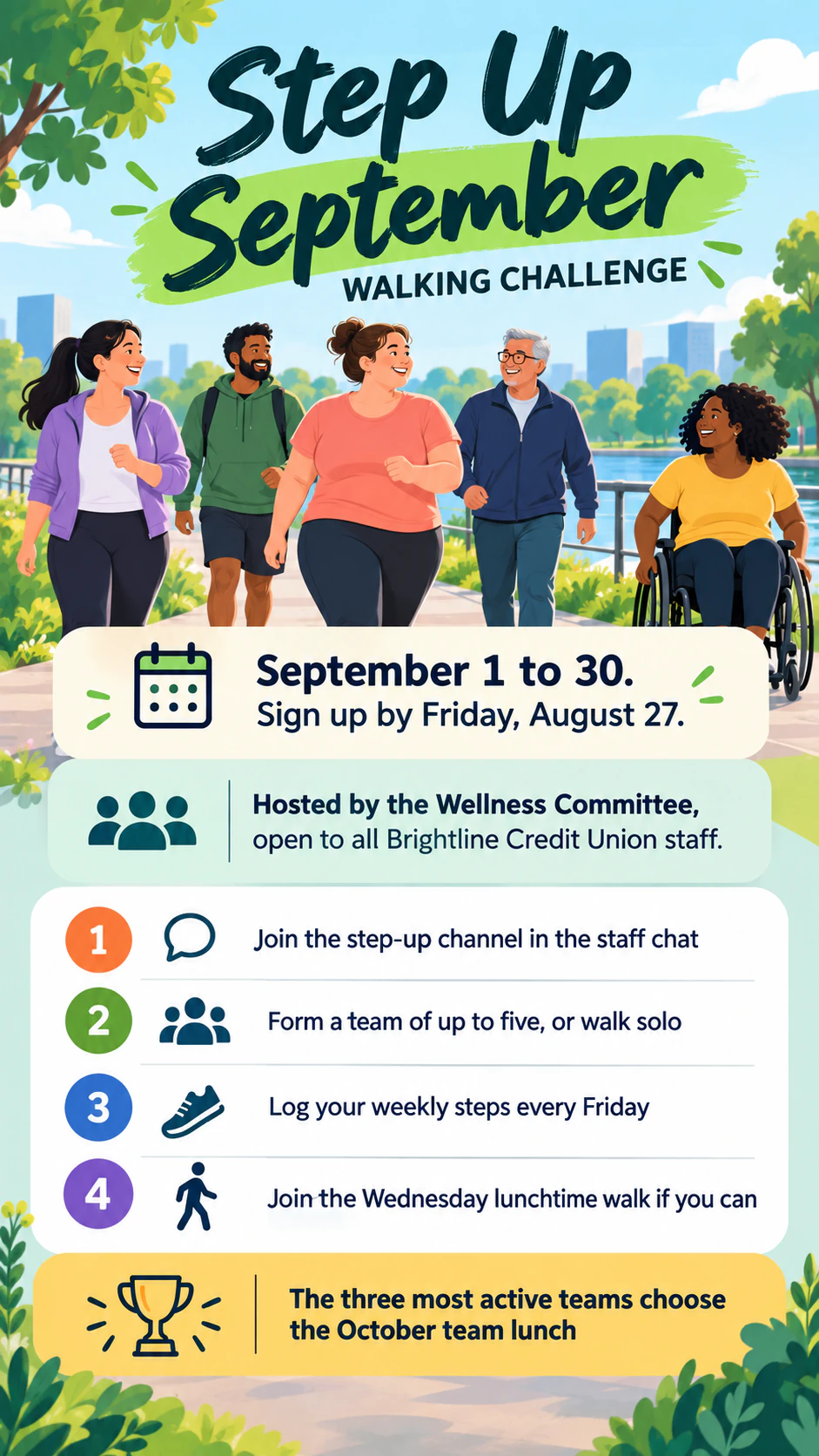 Employee engagement flyer with clear steps to join in example