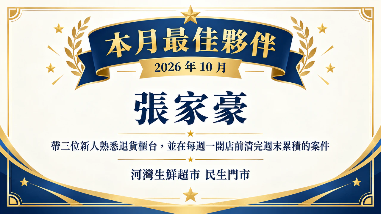 本月最佳員工獎狀範例