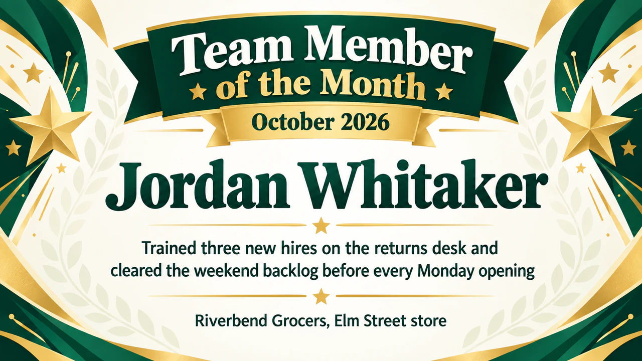 Employee of the month certificate example