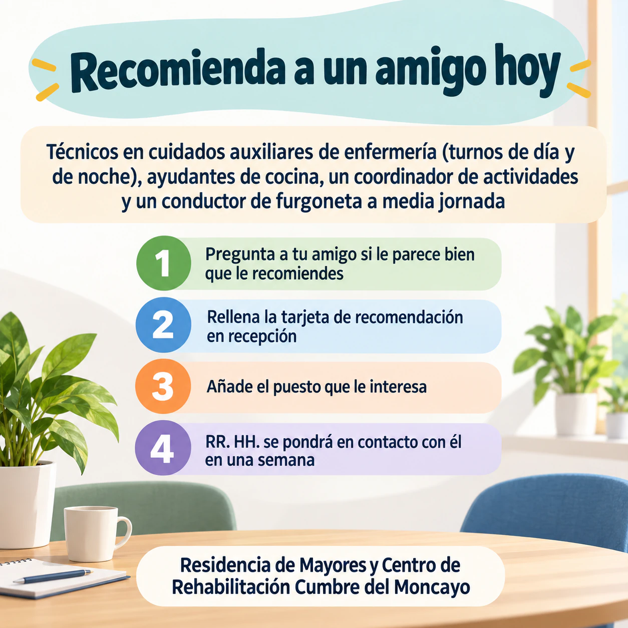 Cartel de recomendación de candidatos para empleados: Sin recompensa confirmada, cuatro puestos largos y cuatro pasos