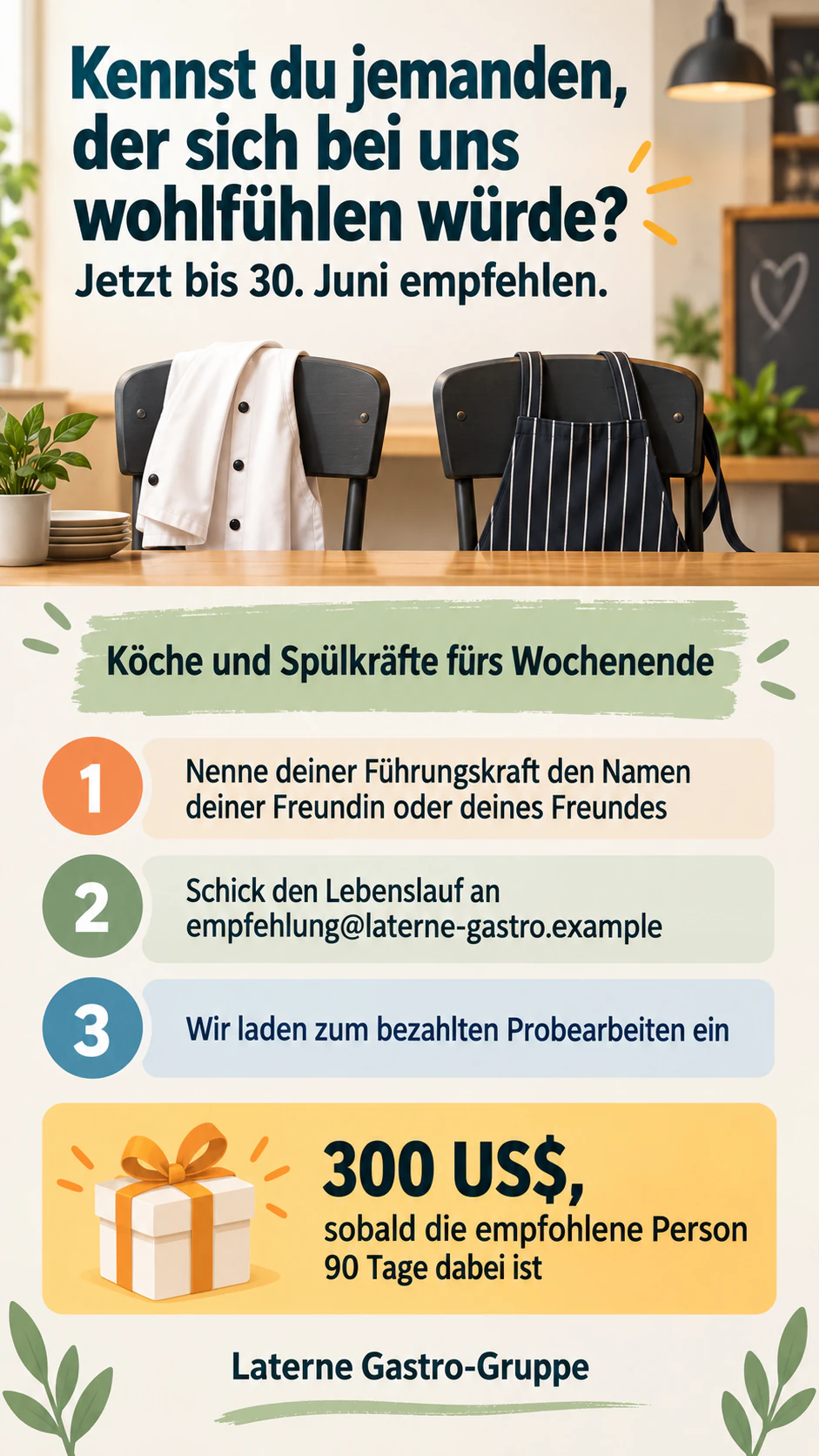 Beispiel: Poster für Mitarbeiterempfehlungen mit klaren Schritten