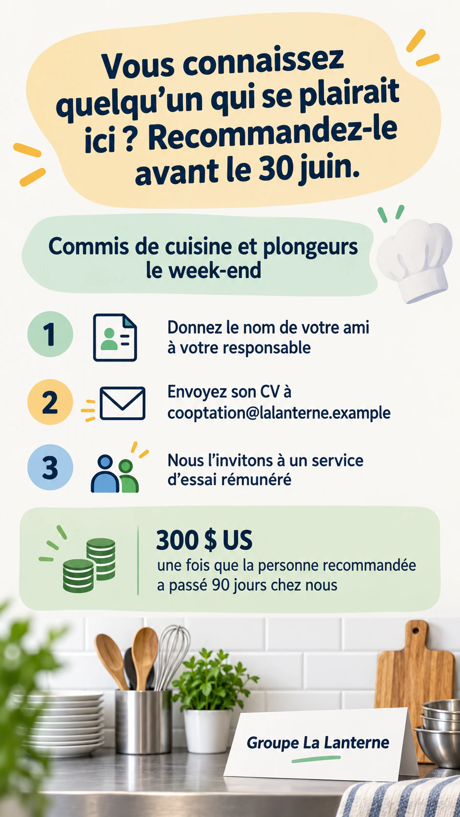 Exemple : Affiche de cooptation avec vos étapes confirmées