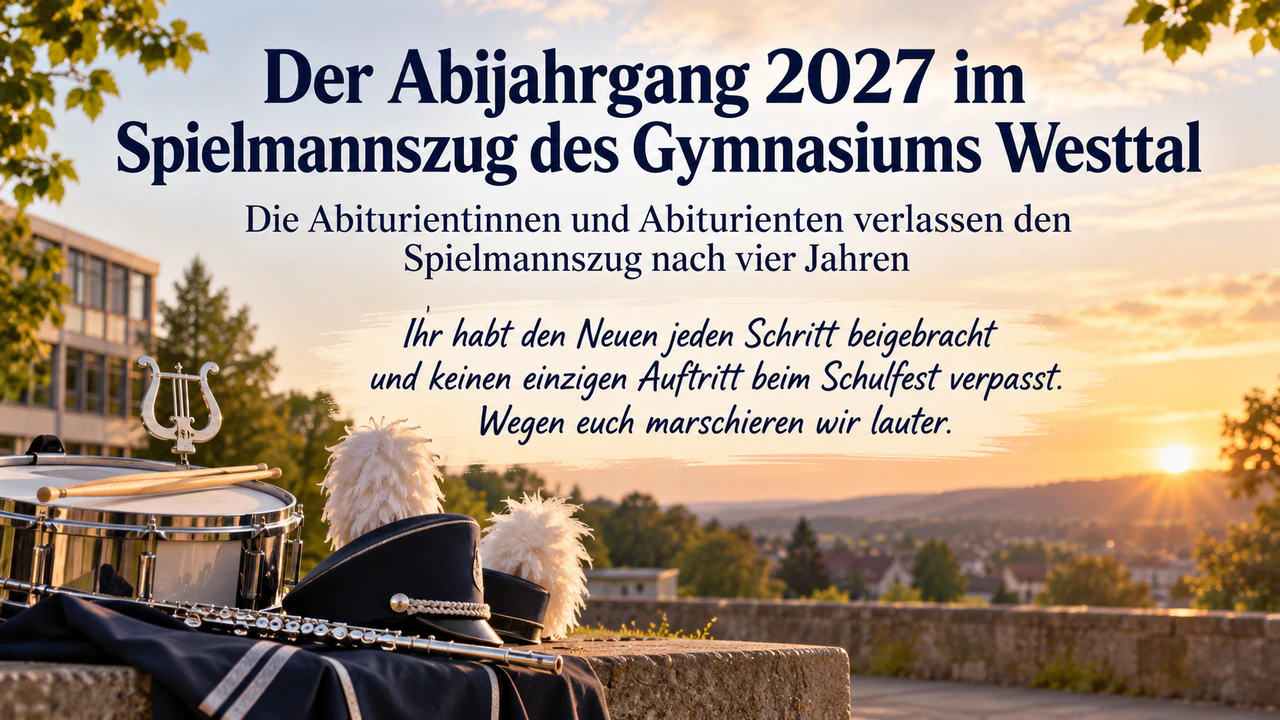 Abschiedsposter mit der Botschaft eurer Gruppe: Abschlussjahrgang als Gruppe, ohne Datum und Absender