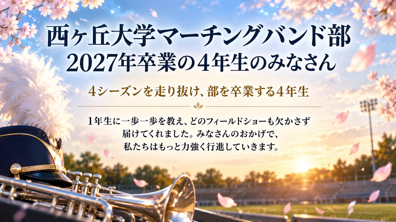 みんなからのメッセージを添えた送別ポスター：日付・差出人なし、グループで卒業する4年生への送別