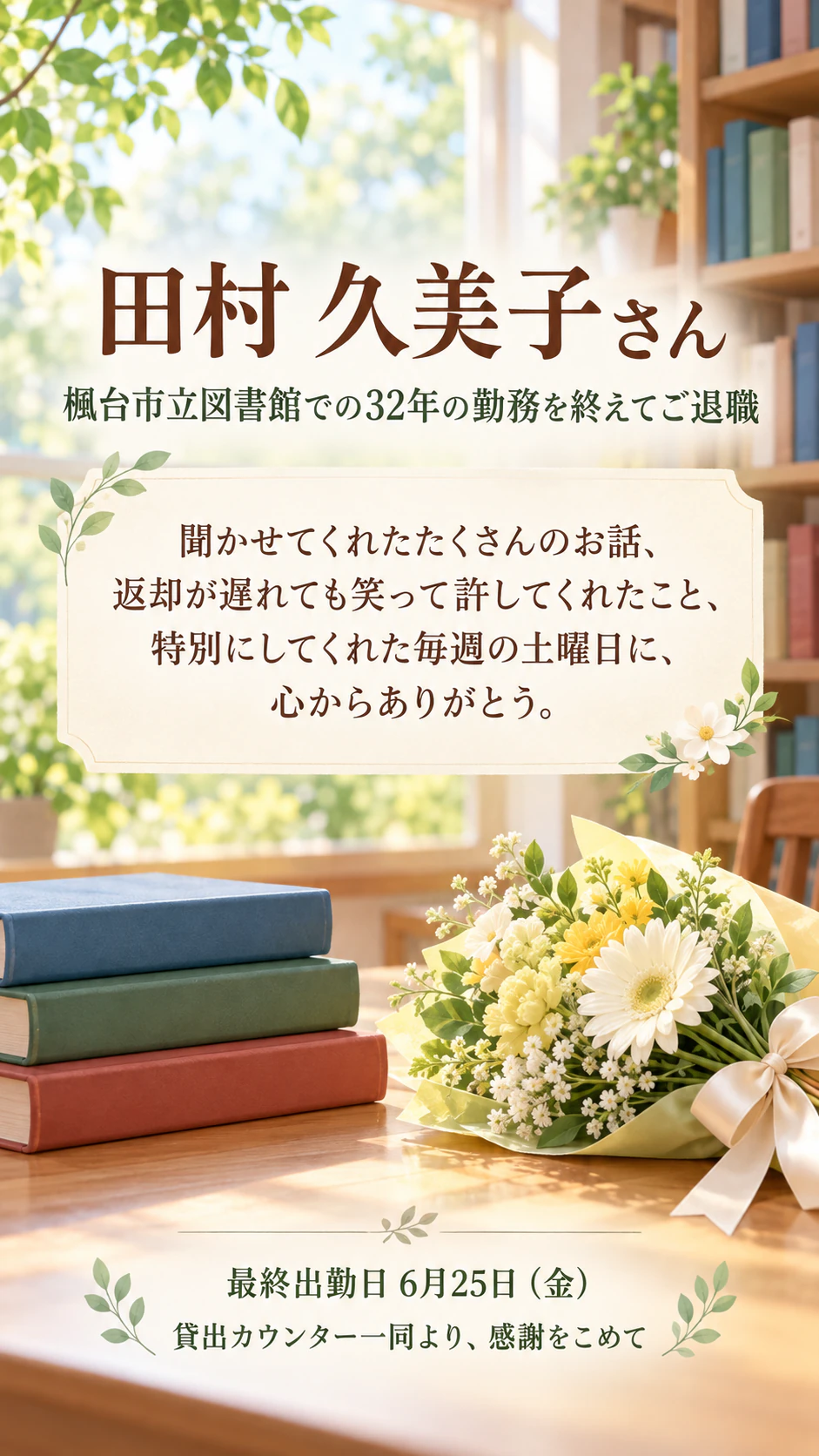 みんなからのメッセージを添えた送別ポスターの作例