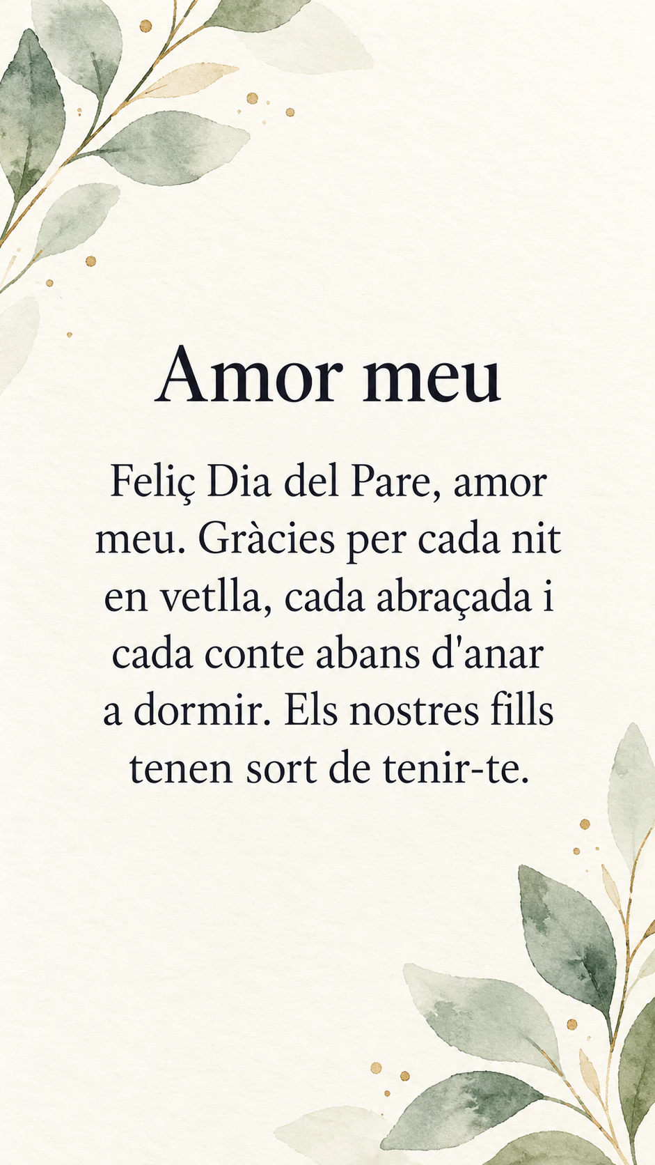 Imagen del Día del Padre para tu pareja: Mensaje en catalán, sin firma ni detalle familiar
