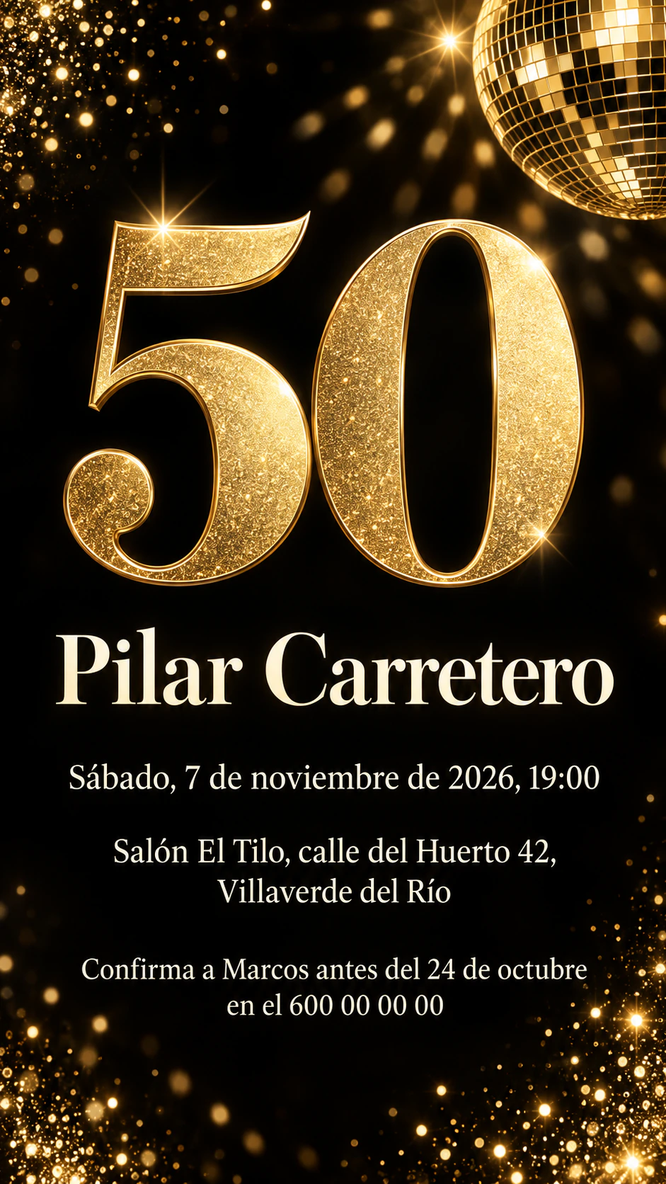 Ejemplo de Invitación para una fiesta de 50 cumpleaños