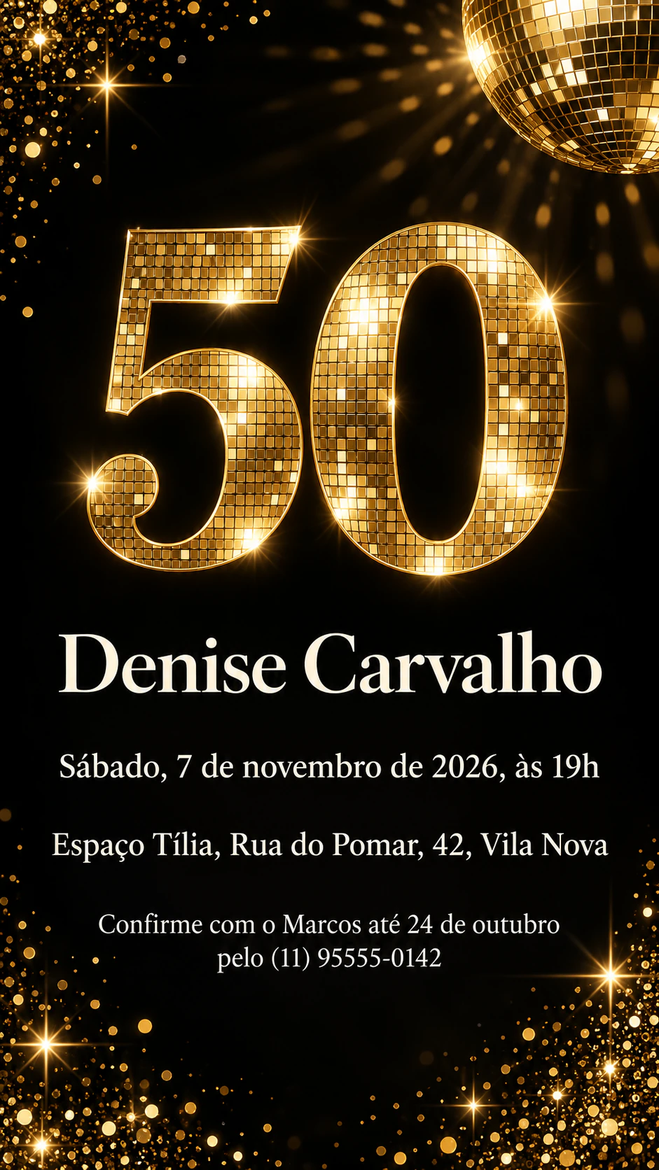 Exemplo de Convite para festa de aniversário de 50 anos
