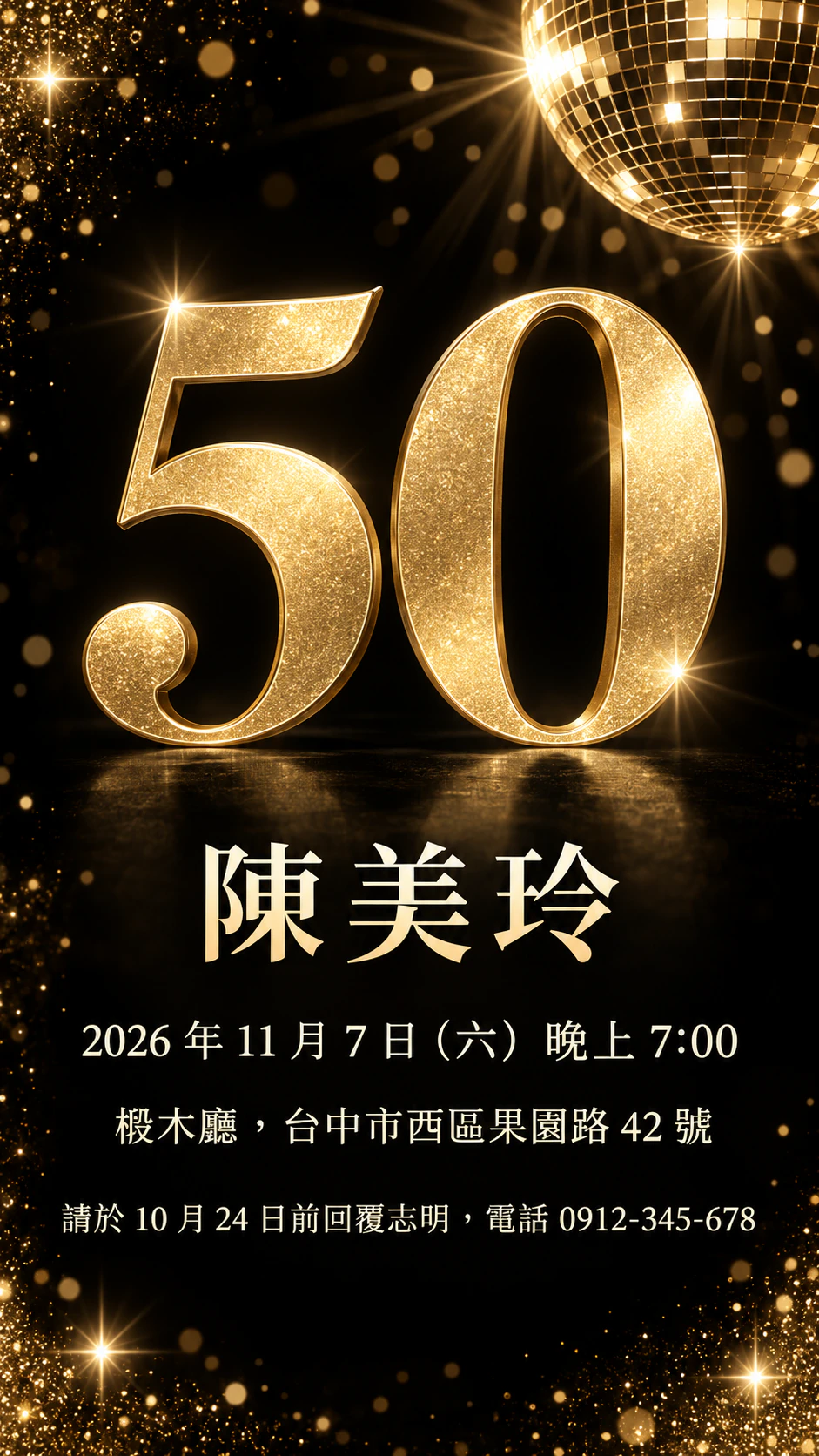 50 歲生日派對邀請卡範例
