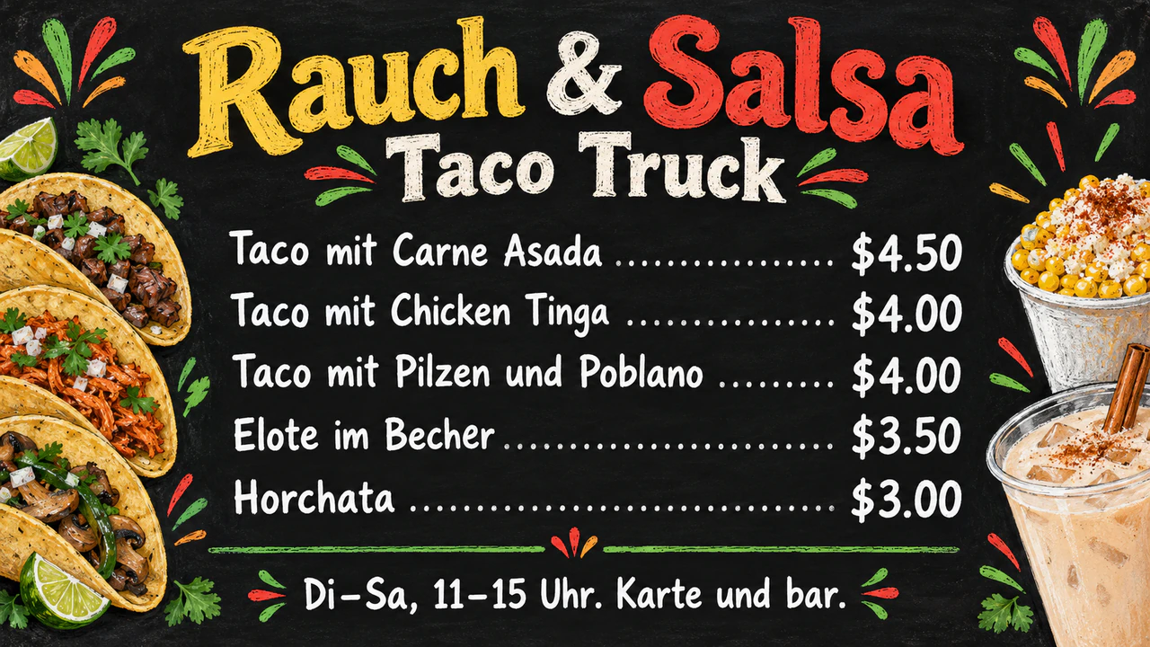 Beispiel: Menütafel für den Foodtruck