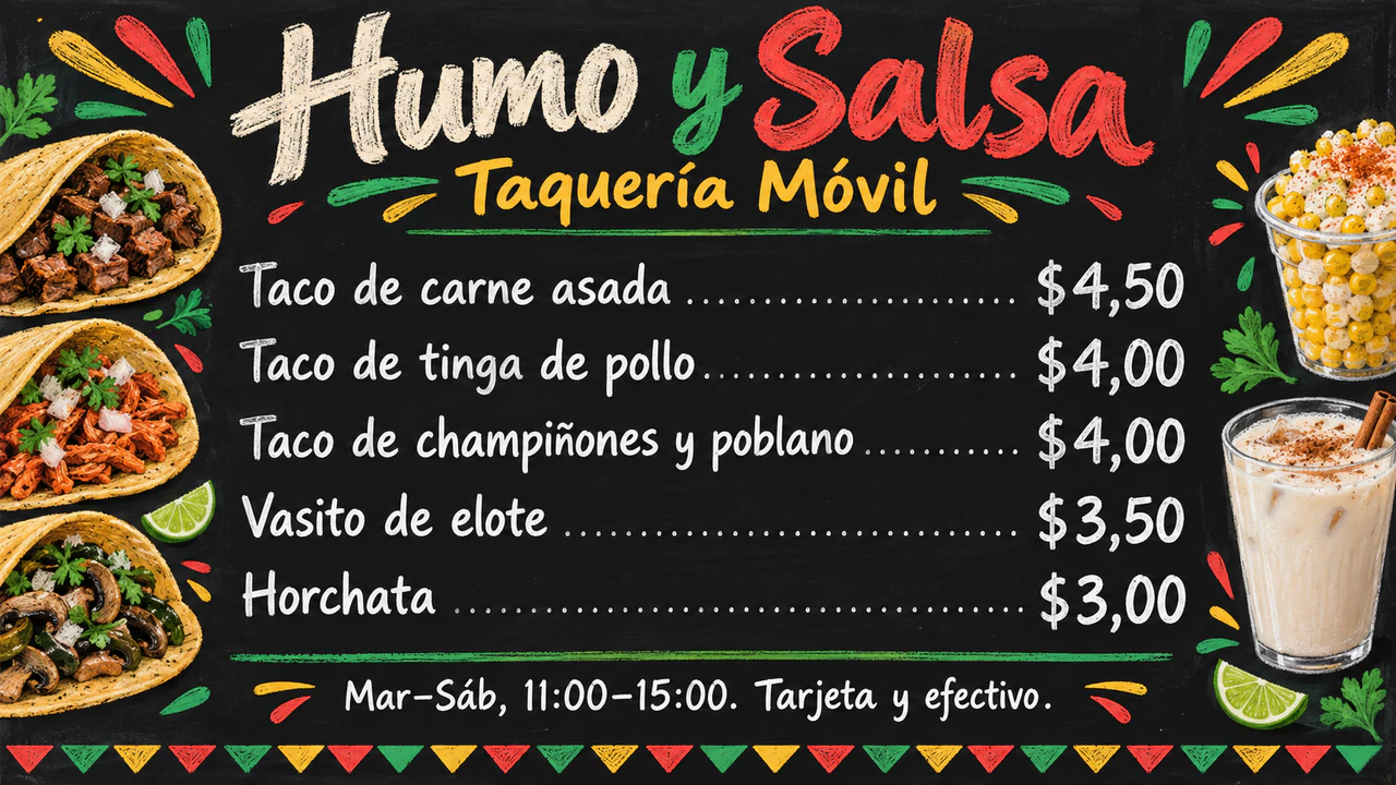 Ejemplo de Pizarra de menú para food truck