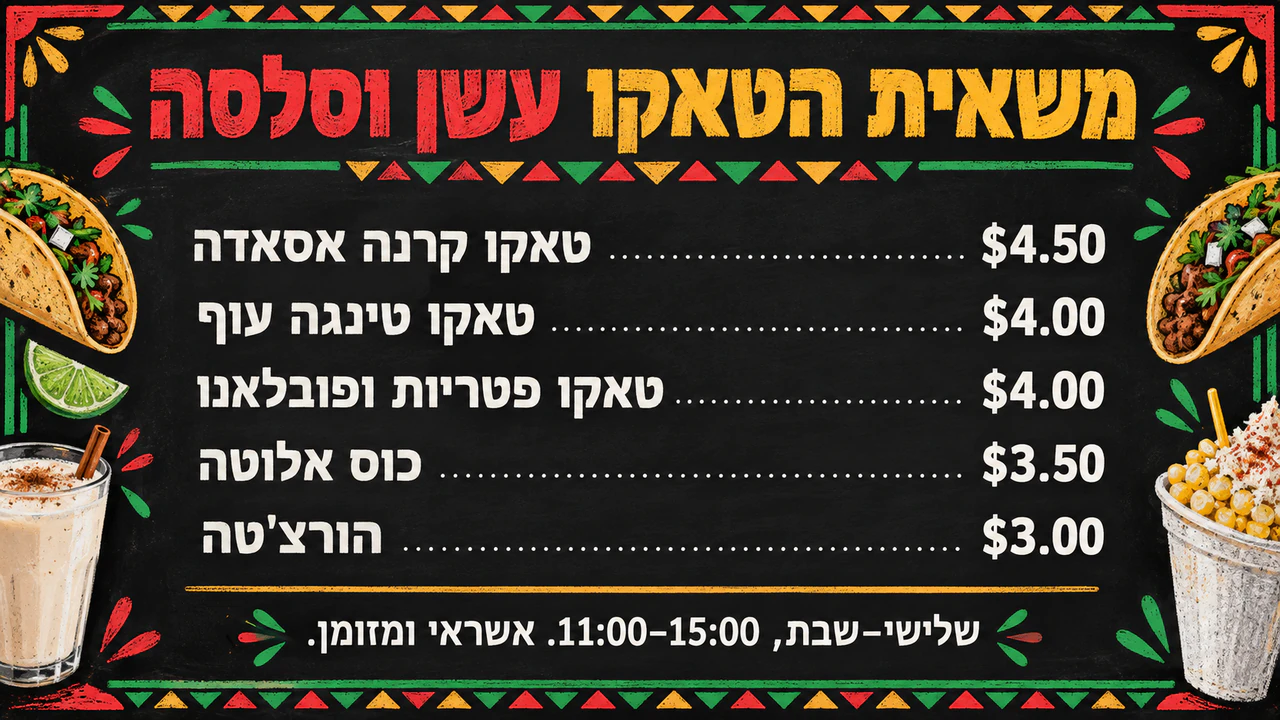 דוגמה: לוח תפריט לפוד טראק