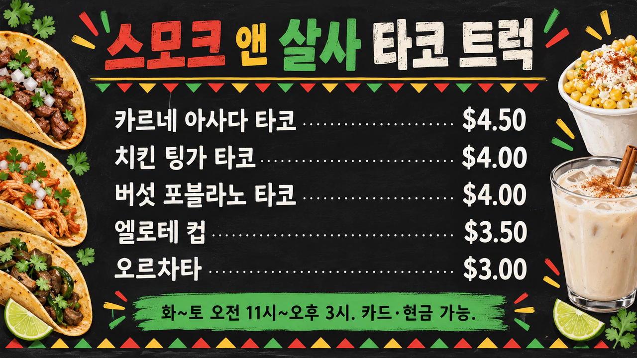 푸드트럭 메뉴판 예시