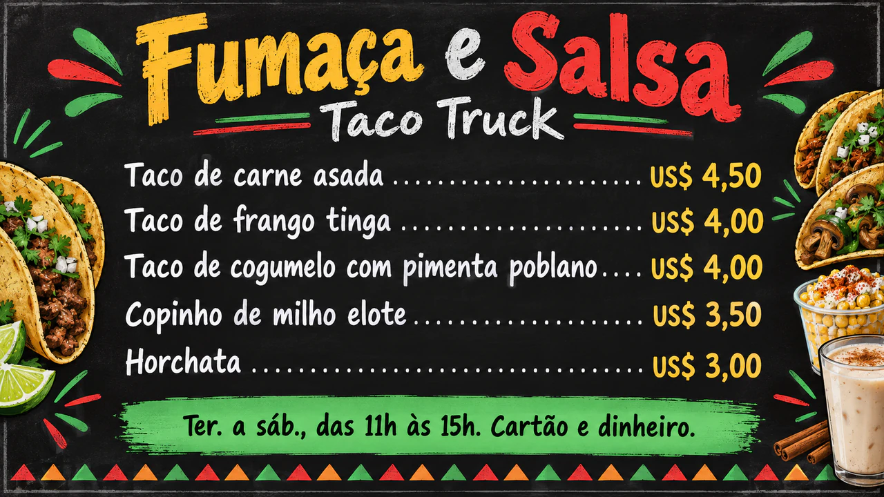 Exemplo de Quadro de cardápio para food truck