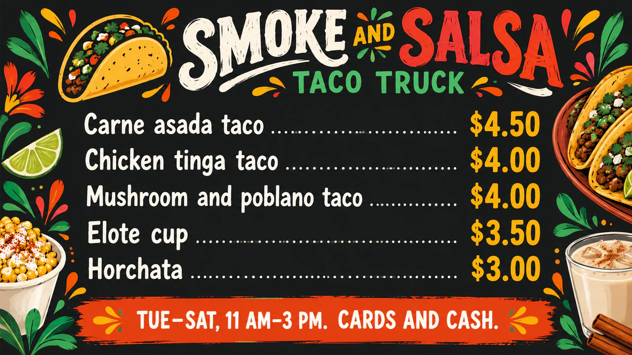 Food truck menu board example