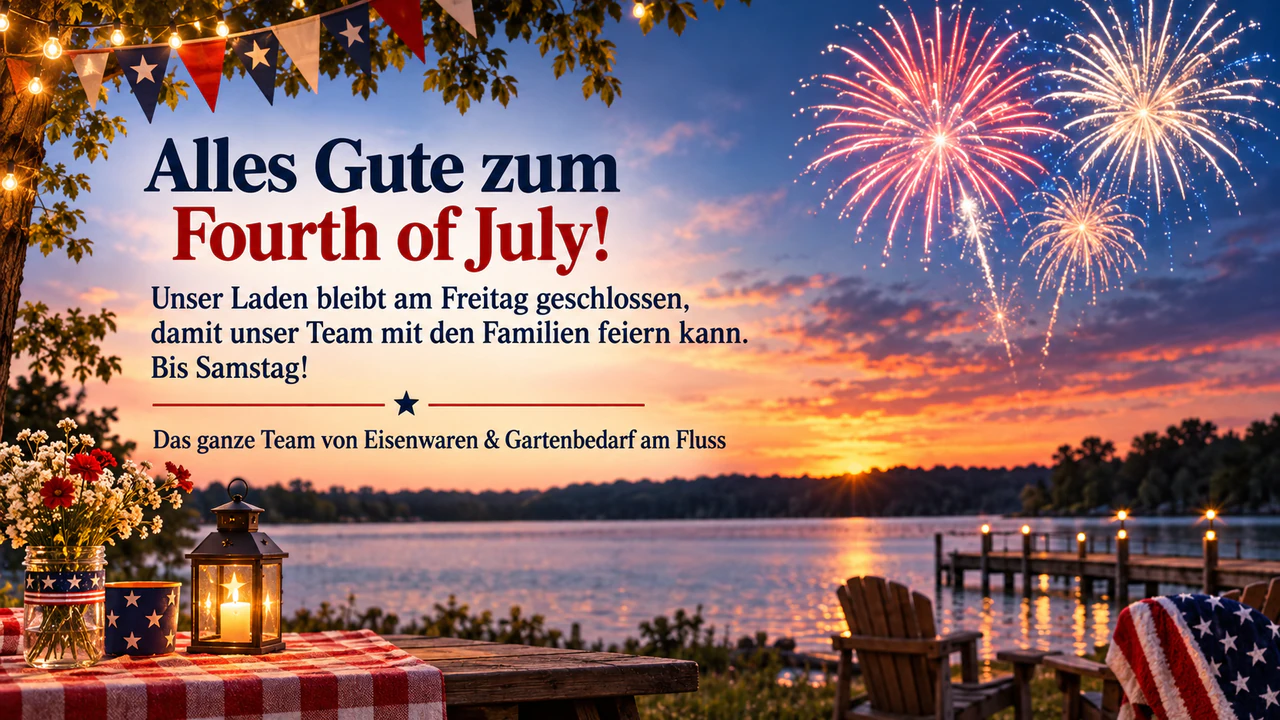 Grußbild zum Fourth of July: Gruß eines kleinen Geschäfts mit Schließhinweis, ohne Farben und Szene