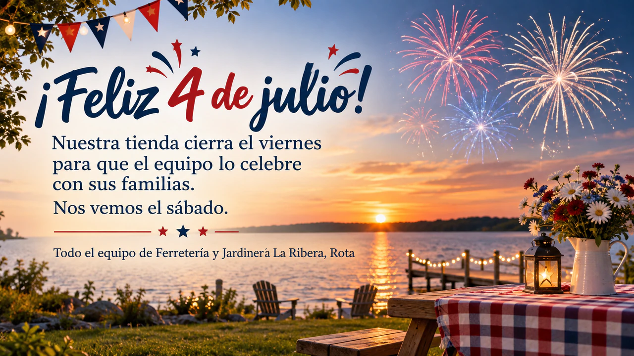 Imagen de felicitación del 4 de julio: Felicitación de un pequeño negocio con aviso de cierre, sin paleta ni escena