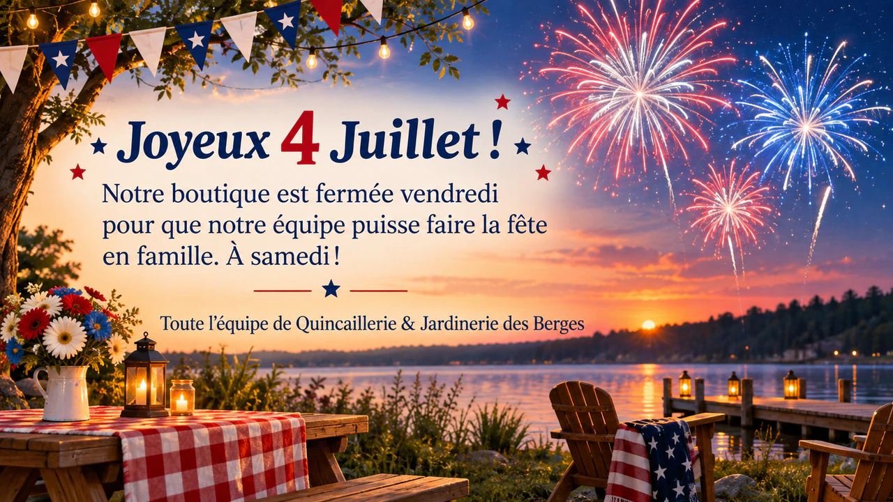 Image de vœux pour le 4 Juillet : Vœux d’un petit commerce avec une annonce de fermeture, sans palette ni scène