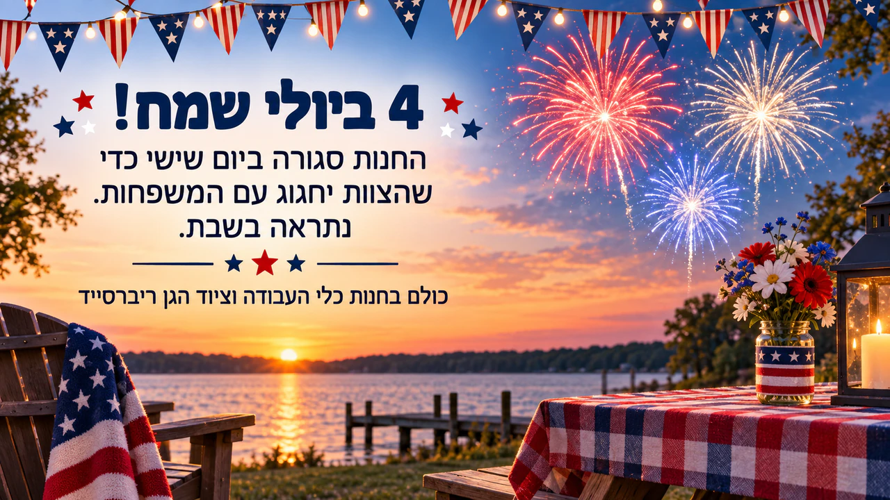 תמונת ברכה ליום העצמאות האמריקאי: ברכת עסק עם הודעת סגירה בלי סצנה וצבעים