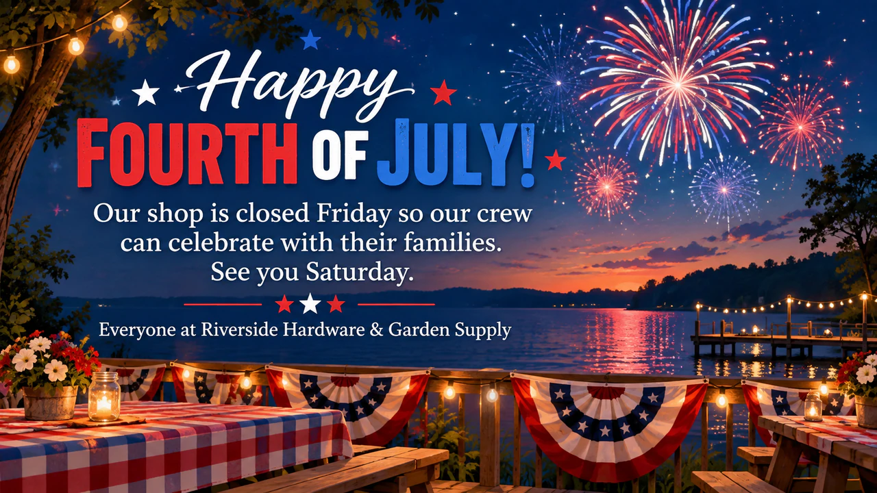 Fourth of July greeting image: Small business greeting with a closing notice, no palette or scene