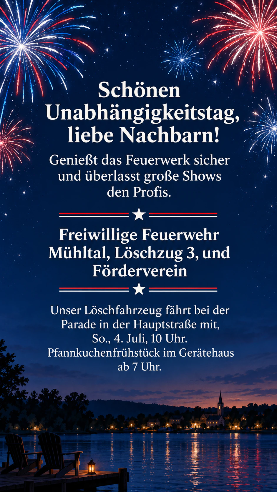 Post zum US-Unabhängigkeitstag für Feed oder Story: Langer Gruß und Paradenhinweis als Instagram-Story, ohne Farben