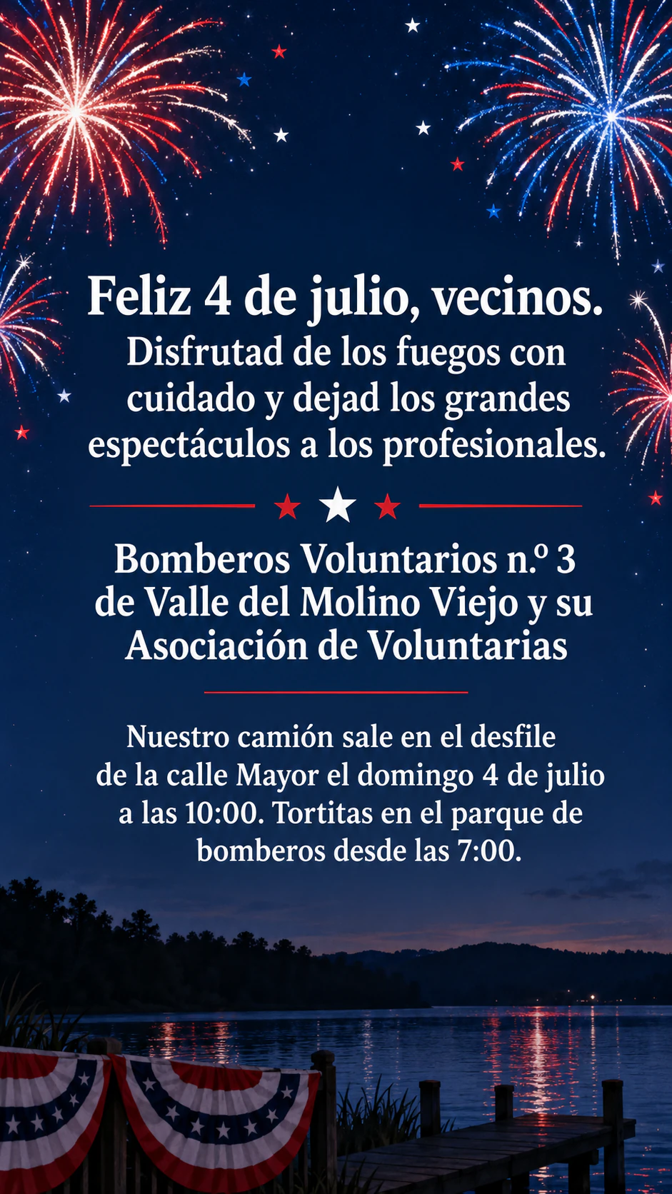 Publicación del 4 de julio de EE. UU. para feed o Stories: Felicitación larga y aviso de desfile como Story de Instagram, sin paleta