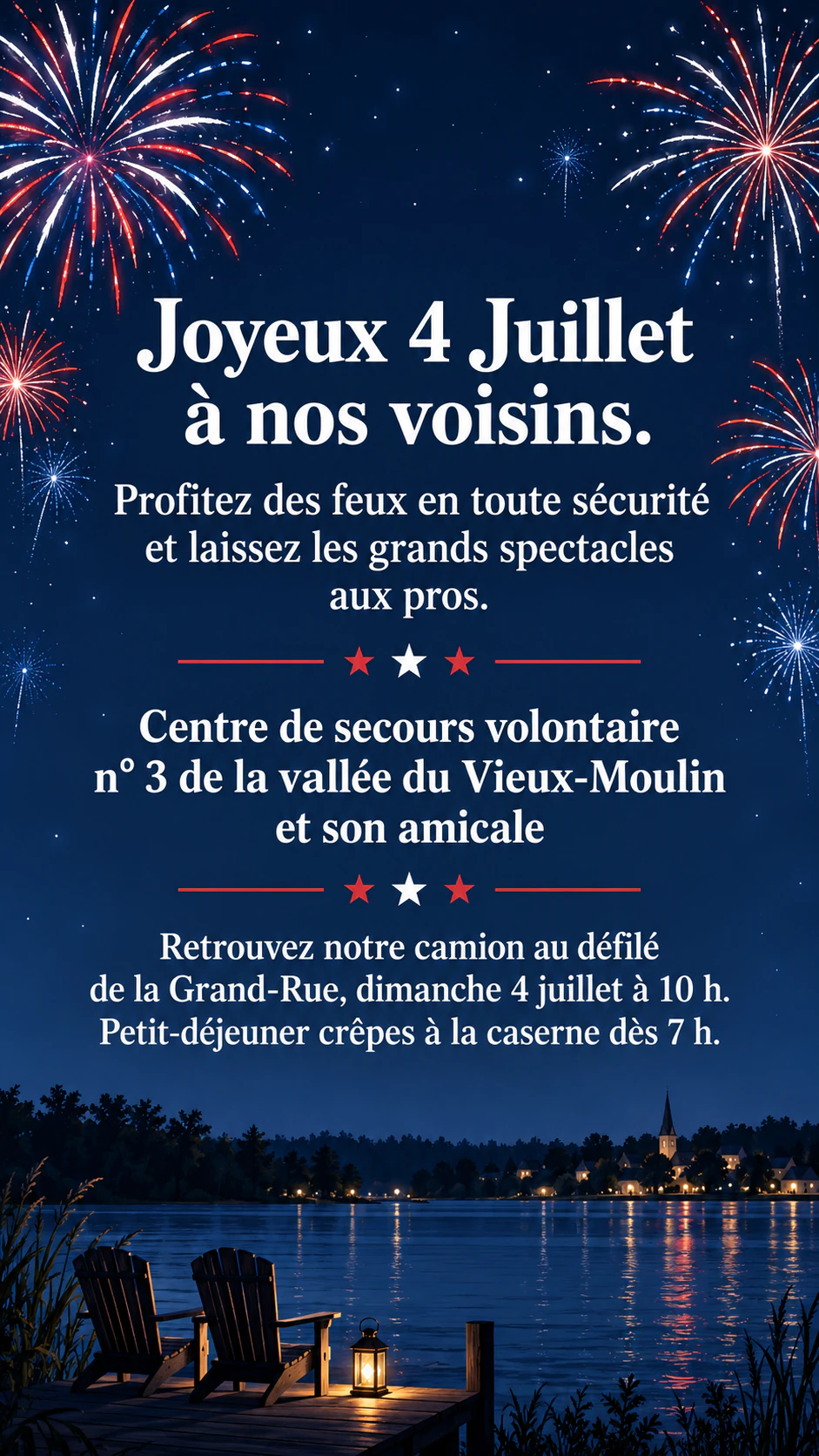 Publication pour le 4 juillet américain, en carré ou en Story : Longs vœux et info défilé en Story Instagram, sans palette