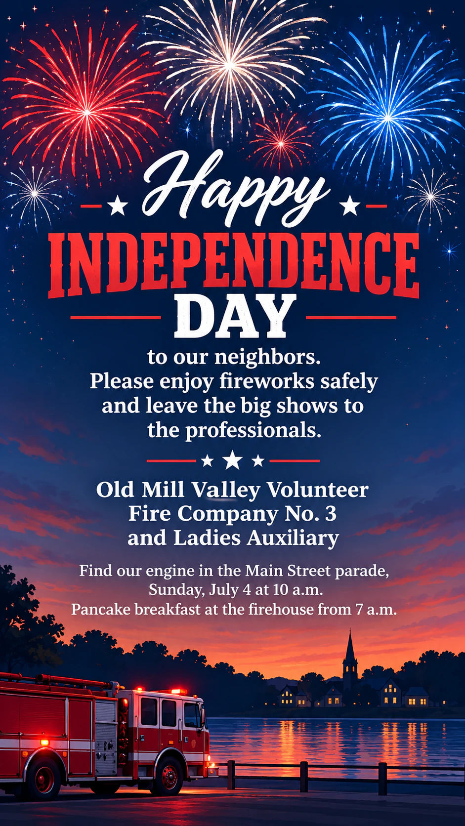 Fourth of July post for a square feed or a vertical Story: Long greeting and parade note as an Instagram Story, no palette