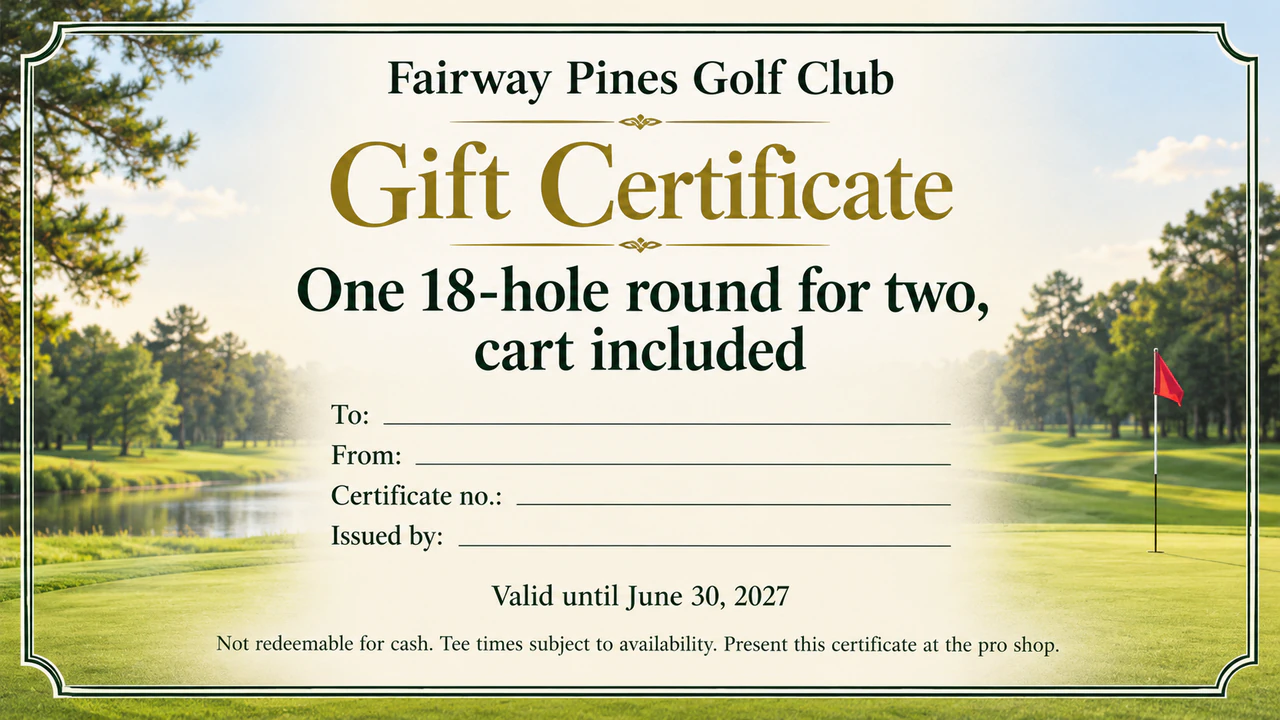 Gift certificate for a small business example