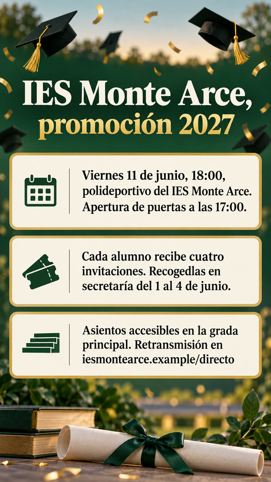Ejemplo de Flyer de ceremonia de graduación para anunciarla a todo el centro