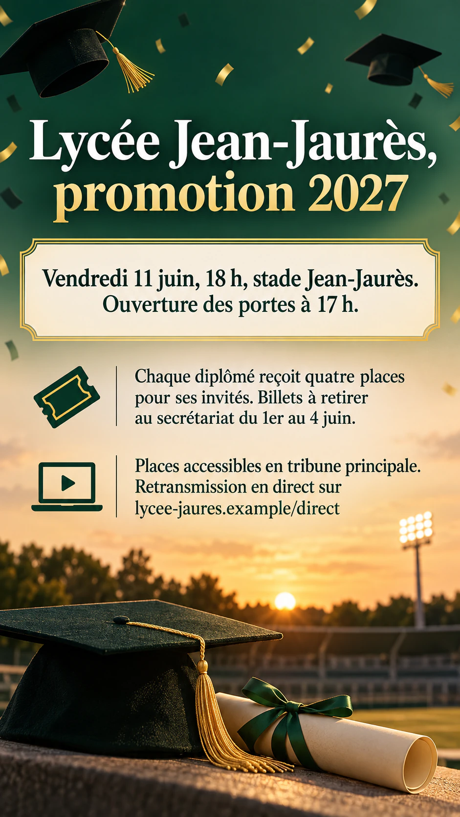 Exemple : Flyer de cérémonie de remise des diplômes pour tout l’établissement