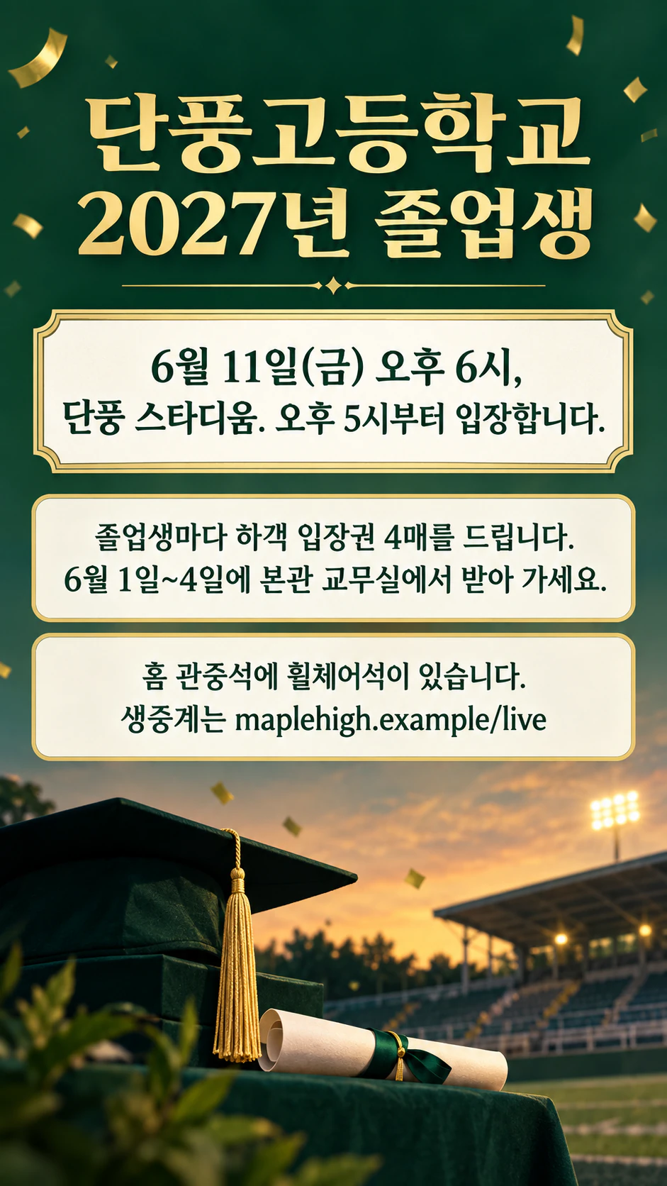 학교 전체에 알리는 졸업식 안내 전단지 예시
