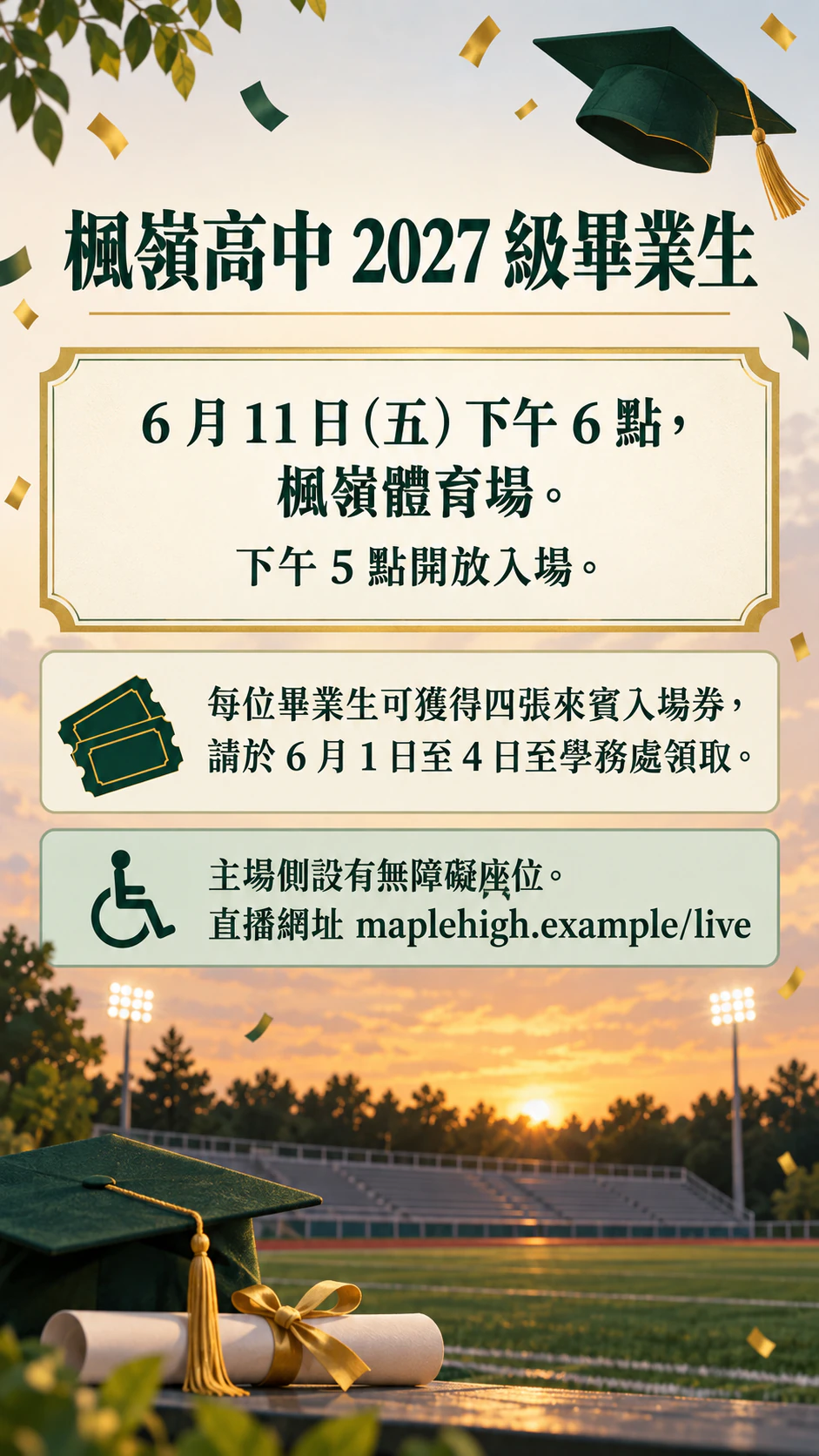 全校公告用的畢業典禮傳單範例