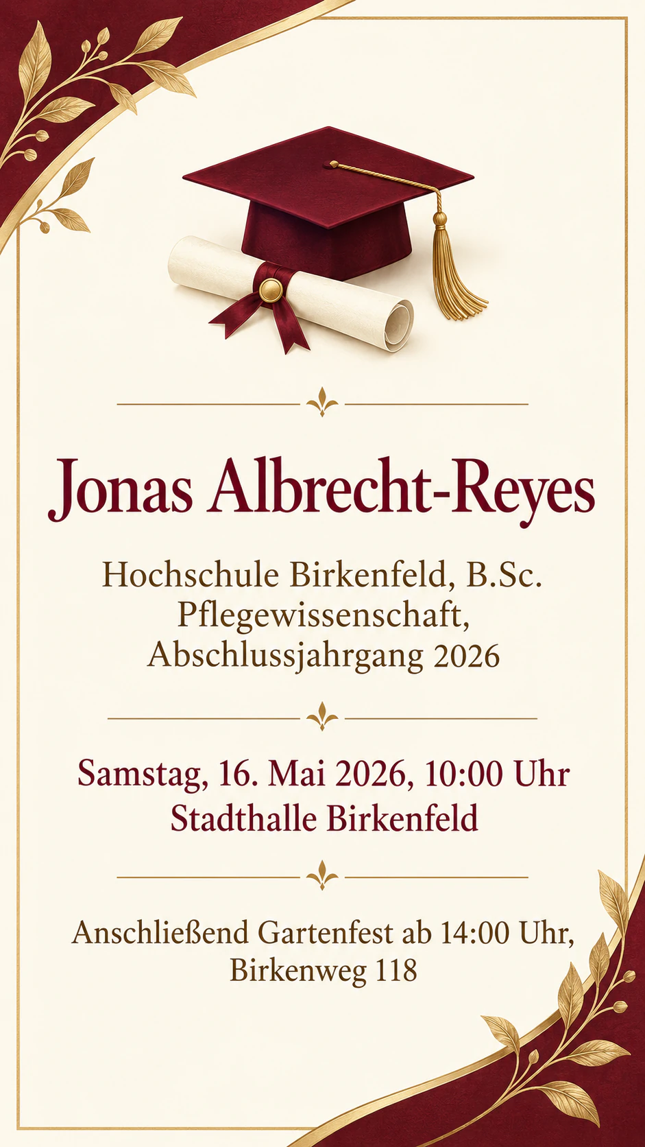 Beispiel: Einladung zur Abschlussfeier