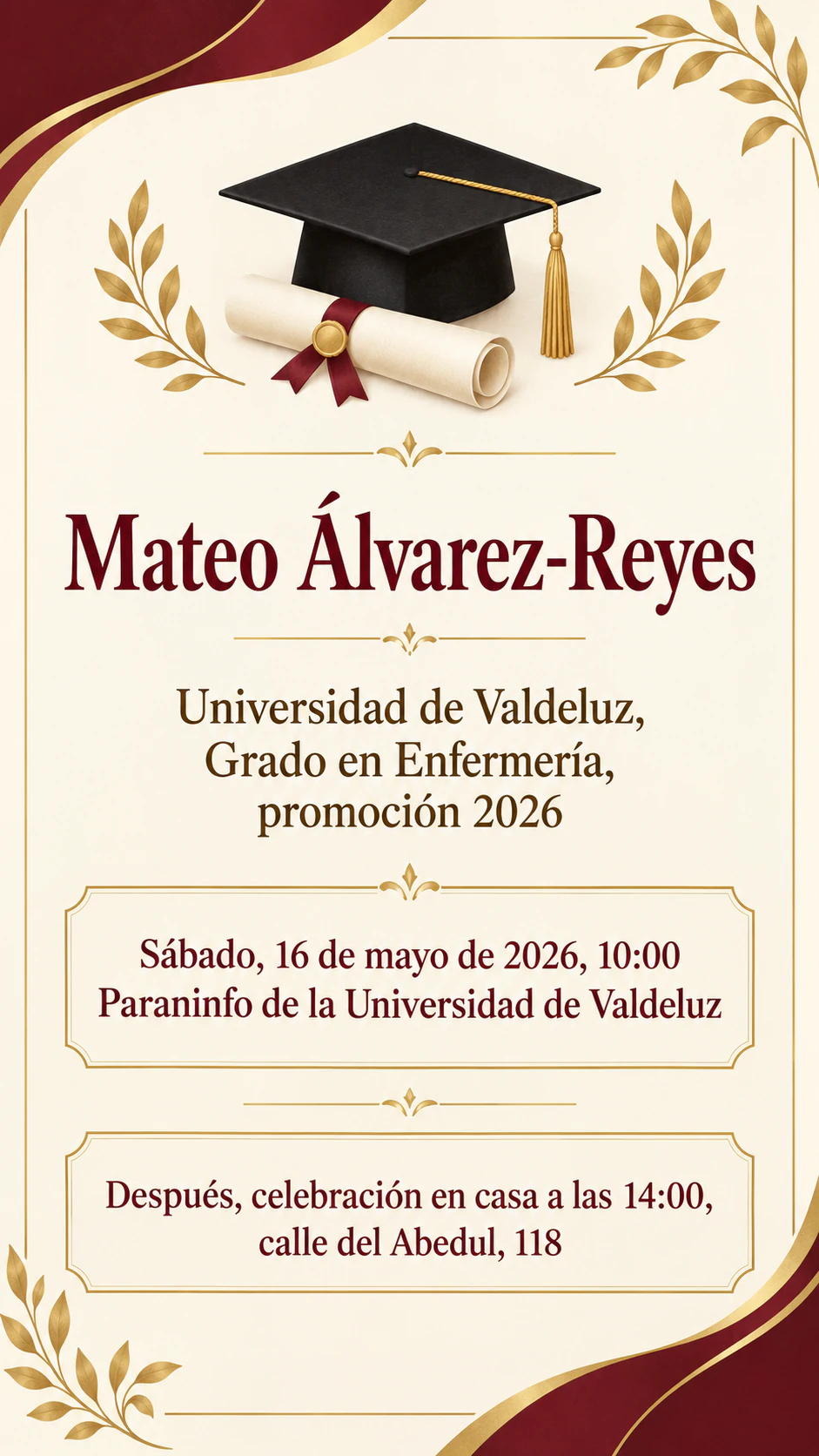 Ejemplo de Invitación a una ceremonia de graduación